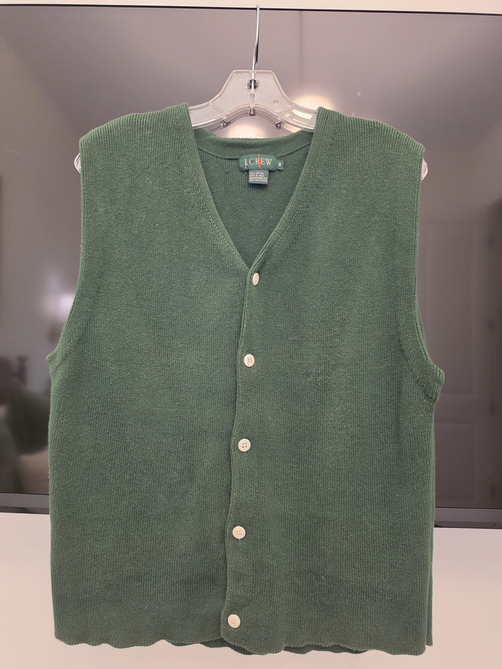 Vintage J. Crew Forest Green Button-Front V-Neck Knit Vest